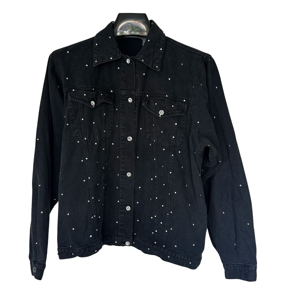 Vintage Mili Designs Black Rhinestone Denim Jacket Women’s Large Y2K Western